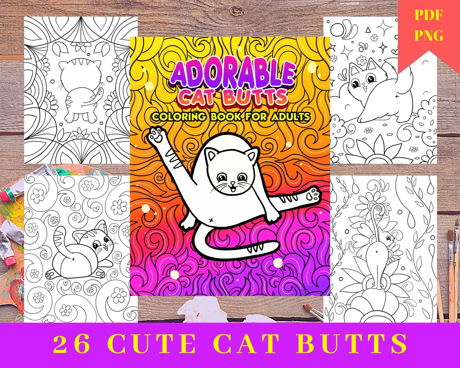 26 Funny and Cute CAT BUTTS Coloring Pages BUNDLE for Kids and - Etsy