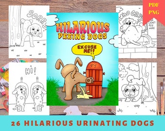 PACOTE de páginas para colorir hilariantes CÃES URINADORES para crianças e adultos - download digital instantâneo para impressão