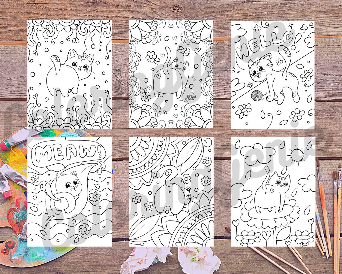 26 Funny and Cute CAT BUTTS Coloring Pages BUNDLE for Kids and Adults ...