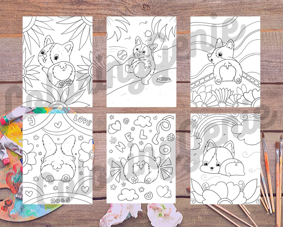 26 Funny and Cute DOG BUTTS Coloring Pages BUNDLE for Kids and Adults ...