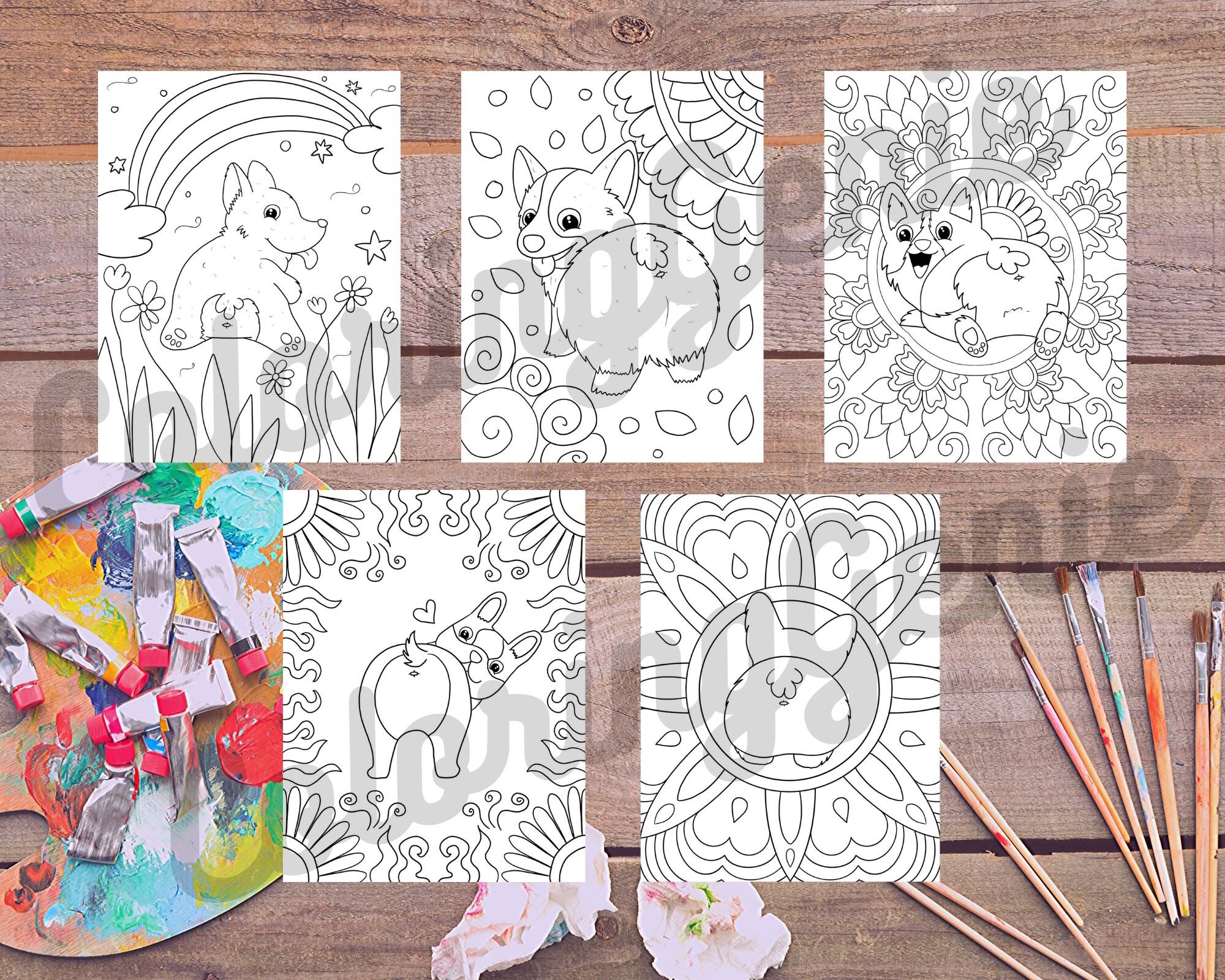 26 Funny and Cute DOG BUTTS Coloring Pages BUNDLE for Kids and Adults ...