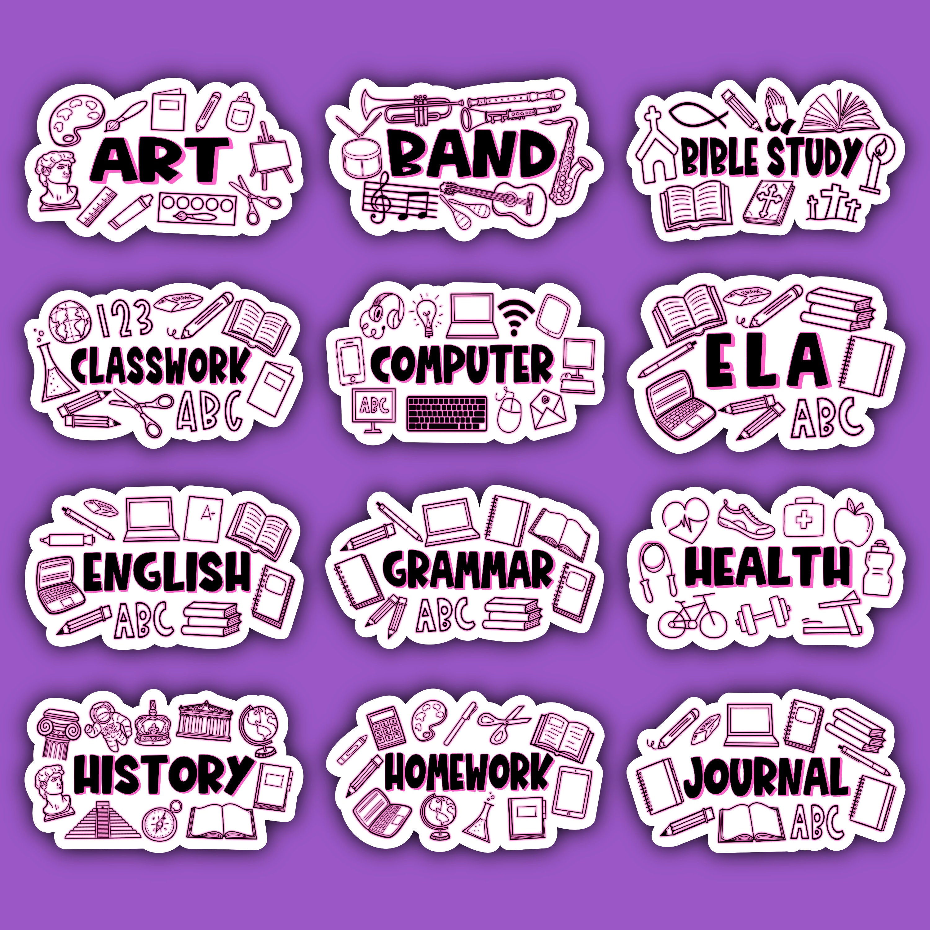 Language Subject Sticker Red Choice of Pink School Subject Sticker | Math English Science Social ...