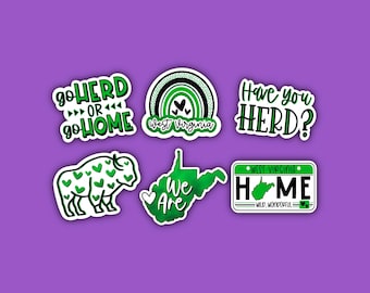 MINI Marshall Inspired Sticker Pack | 1" Stickers | WV | Herd | West Virginia | We Are | Green Black White | Small Decal Stickers