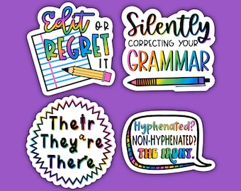 English Teacher Sticker Pack | Grammar | Language Arts | ELA | Edit or Regret It | Hyphenated Irony | There Their They’re | Colorful