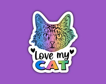 Love My Cat Sticker #8 | LaPerm Cat | Cat Lover | Cat Mom | Cat Dad | Cat Outline | Kitten Sticker | Colorful Sticker