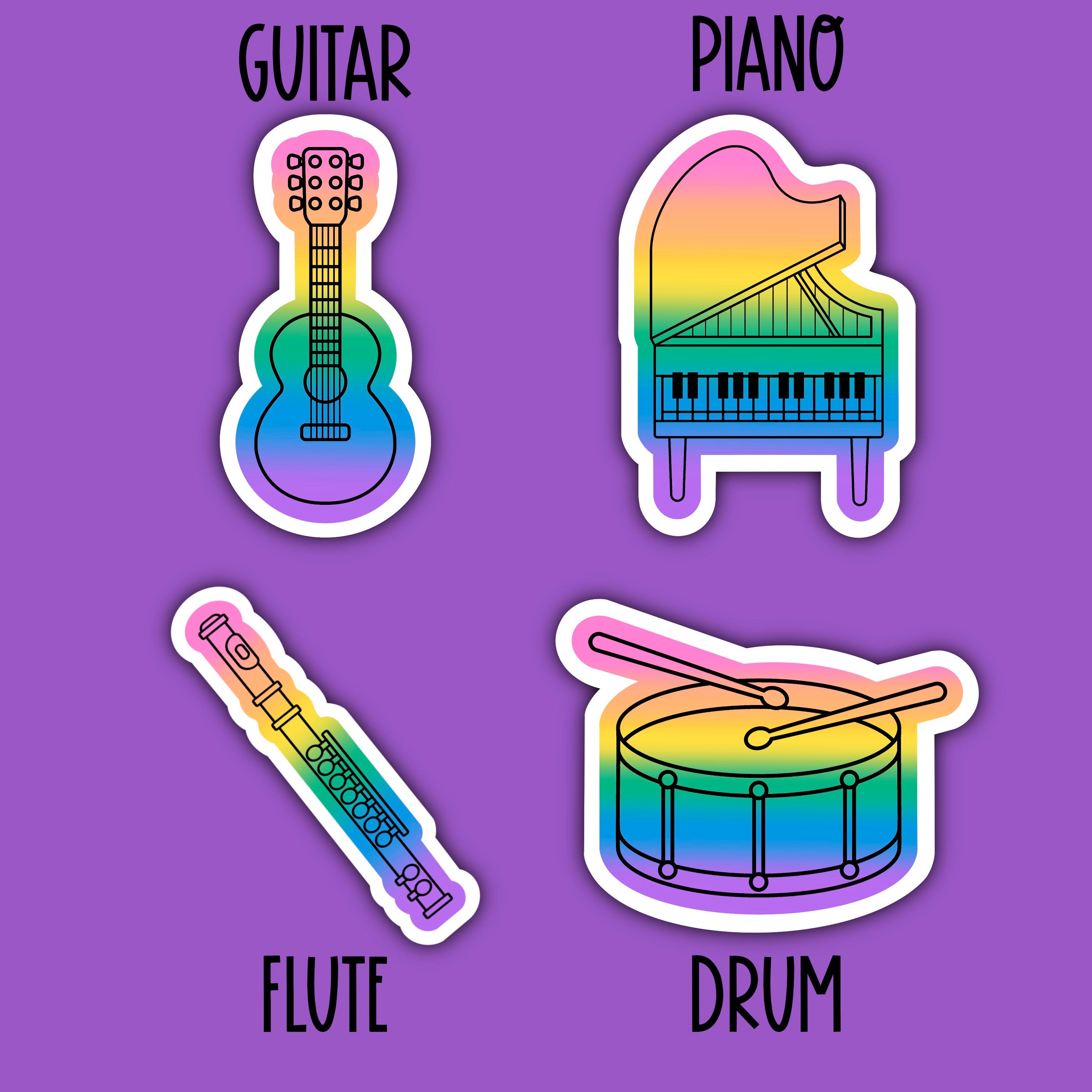 Flute Musical Instrument Sticker Choice of Colorful Musical Instrument Sticker | Flute Clarinet Trumpet ...