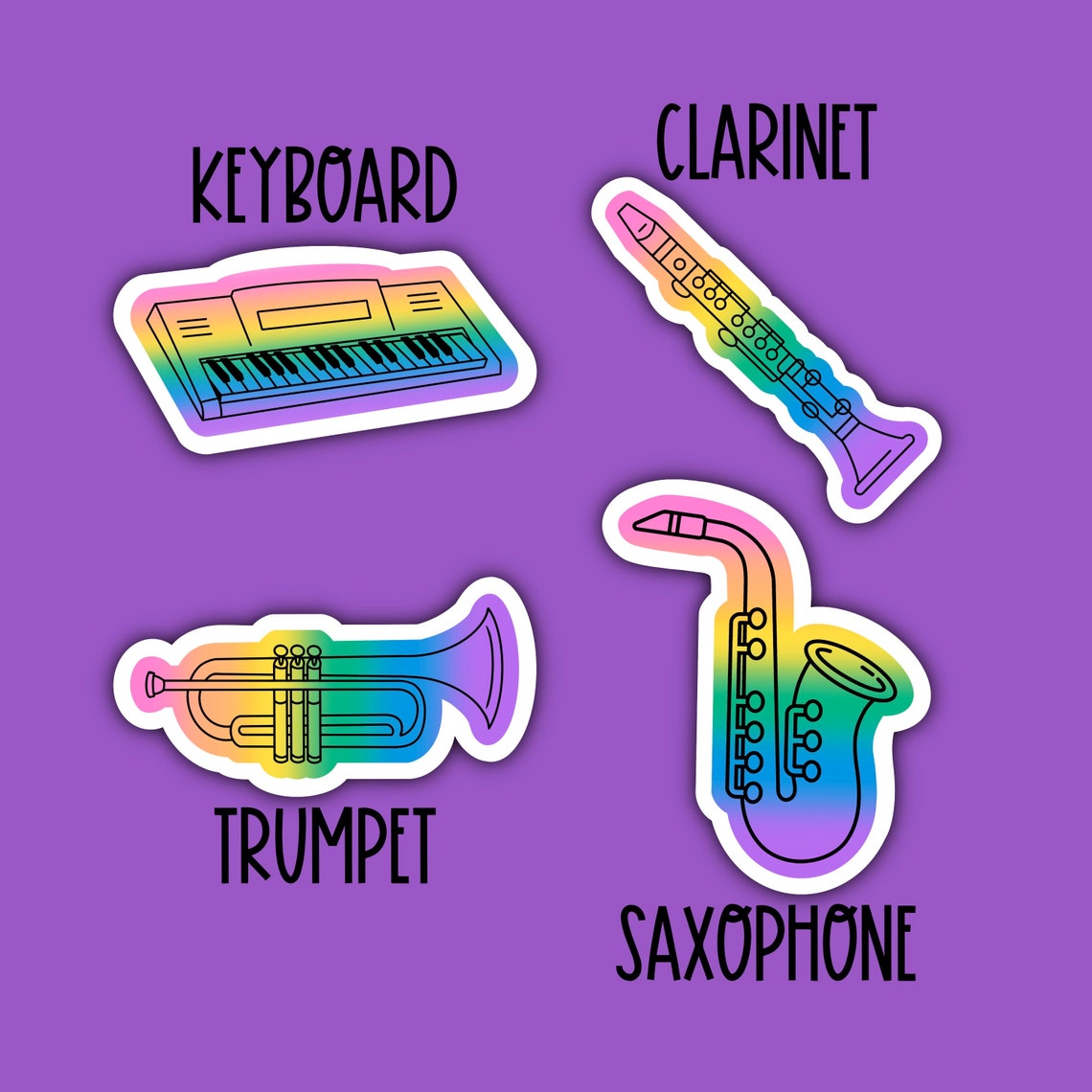 Flute Musical Instrument Sticker Choice of Colorful Musical Instrument Sticker | Flute Clarinet Trumpet ...