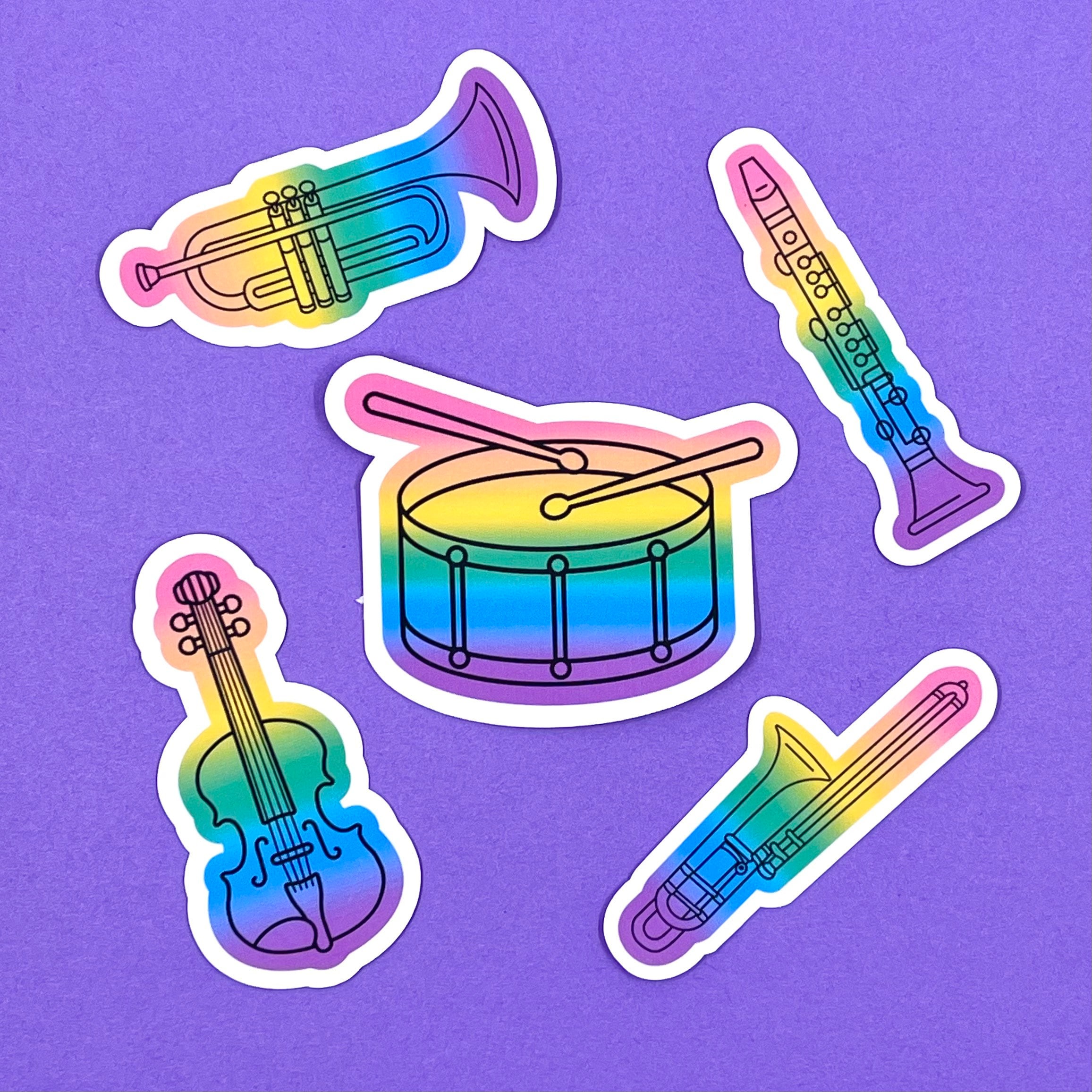 Flute Musical Instrument Sticker Choice of Colorful Musical Instrument Sticker | Flute Clarinet Trumpet ...