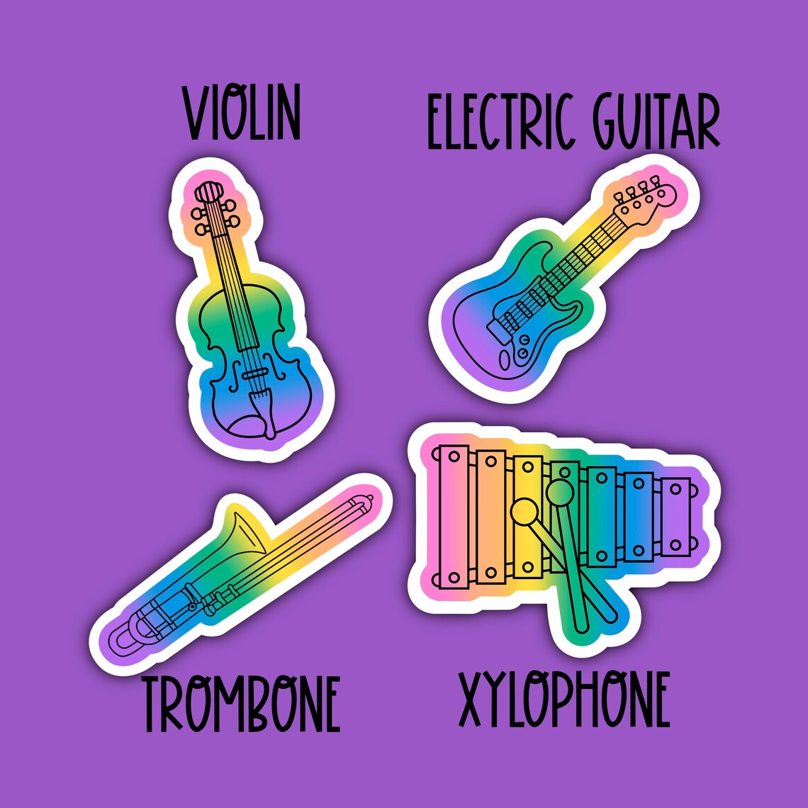 Flute Musical Instrument Sticker Choice of Colorful Musical Instrument Sticker | Flute Clarinet Trumpet ...