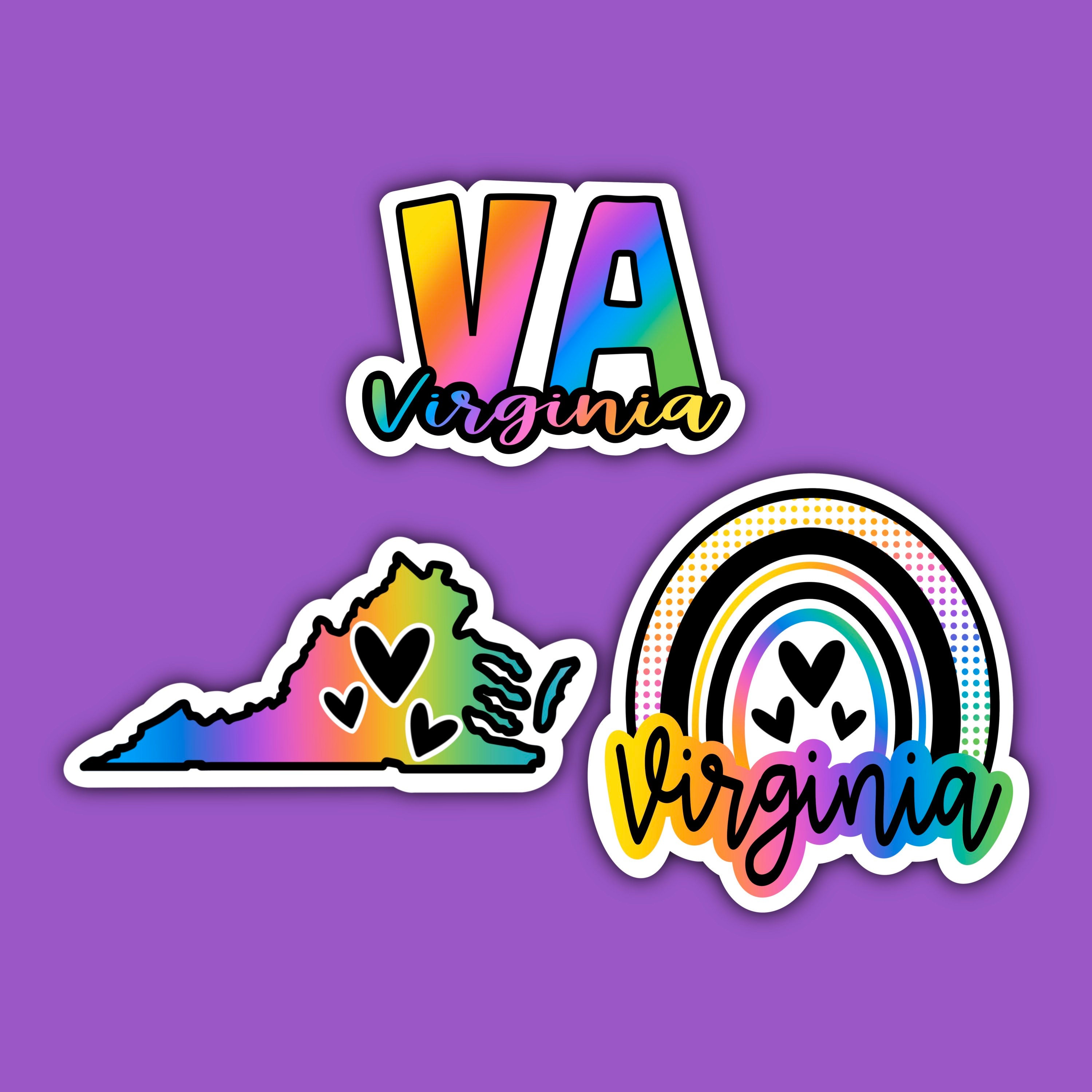 Virginia Sticker VA Rainbow State Abbreviation State Etsy
