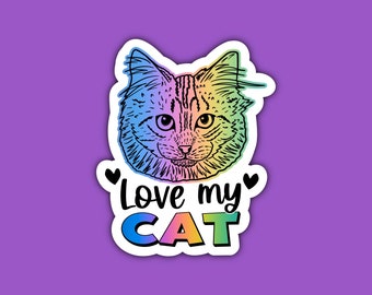 Love My Cat Sticker #1 | American Bobtail | Cat Lover | Cat Mom | Cat Dad | Cat Outline | Kitten Sticker | Colorful Sticker