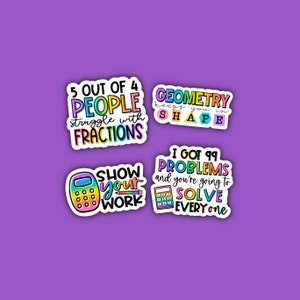 MINI Math Teacher Sticker Pack #2 | 1" Stickers | Math | Small Stickers | Fractions | Math Problems | Geometry Shapes | Show Your Work
