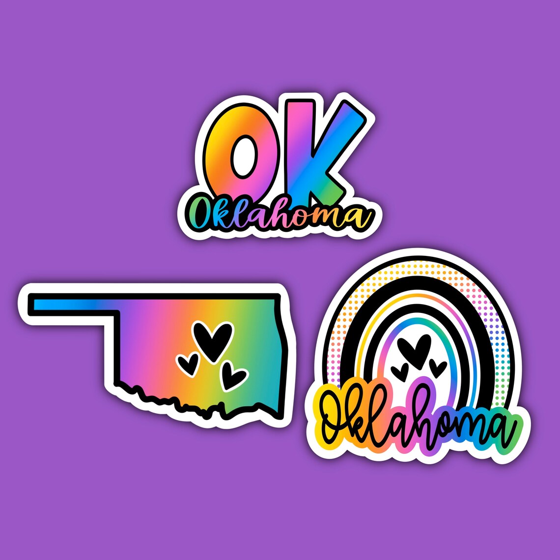 Oklahoma Sticker OK Rainbow State Abbreviation State Etsy