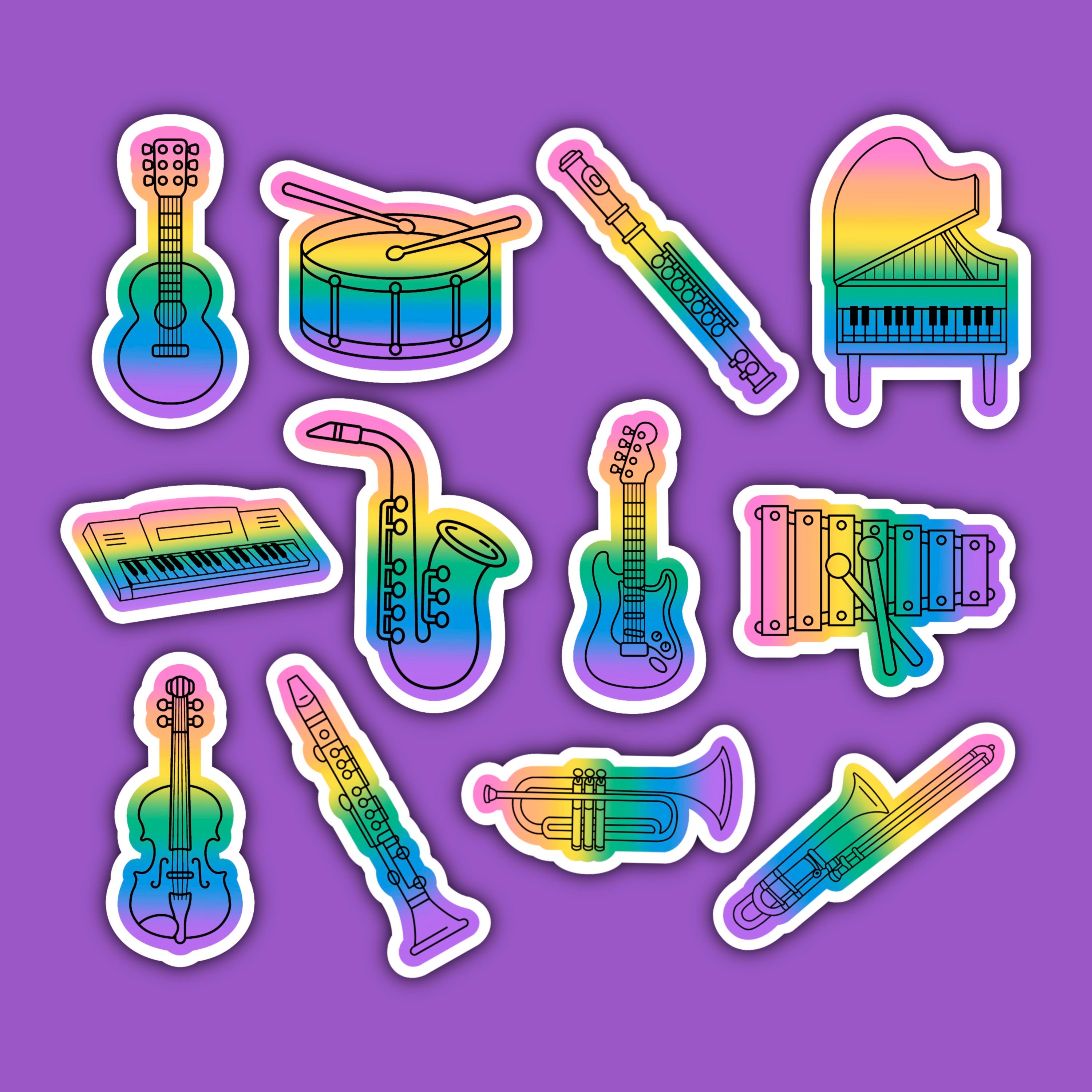 Flute Musical Instrument Sticker Choice of Colorful Musical Instrument Sticker | Flute Clarinet Trumpet ...