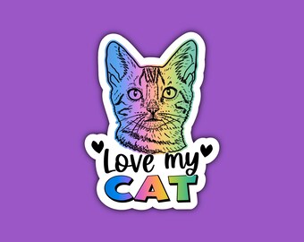 Love My Cat Sticker #4 | Bengal Cat | Cat Lover | Cat Mom | Cat Dad | Cat Outline | Kitten Sticker | Colorful Sticker