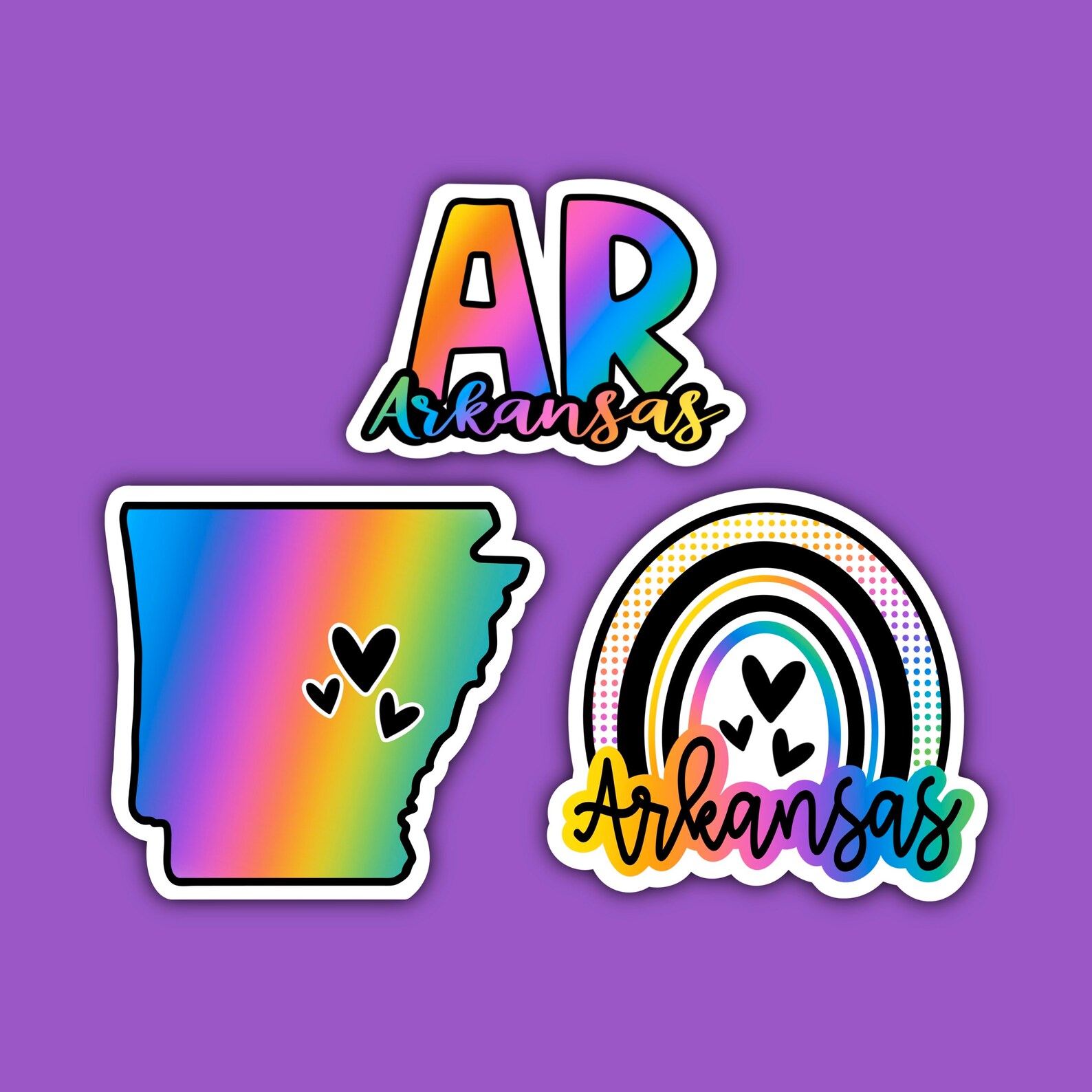 Arkansas Sticker AR Rainbow State Abbreviation State Etsy