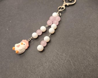 Beaded Duck Keychain, Pink and White