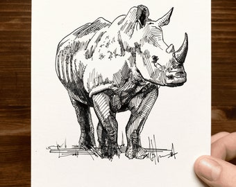 Rhino | Animal Drawing Wall Art | Art of Zoo | Animal Art Print | Various Sizes