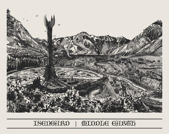Isengard | Lord of the Rings Drawing | Tolkien Art Print | Orthanc Ink Drawing Print | Various Sizes