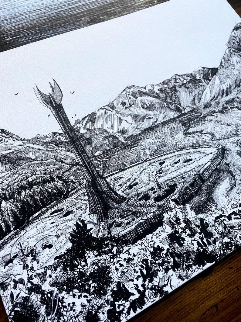 Isengard Lord of the Rings Drawing Tolkien Art Print Orthanc Ink ...