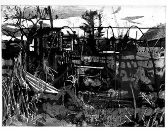 Abandoned Greenhouse Garden Original Intaglio Print