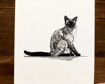 Siamese Cat  | Animal Drawing Wall Art | Art of Zoo | Animal Art Print | Various Sizes