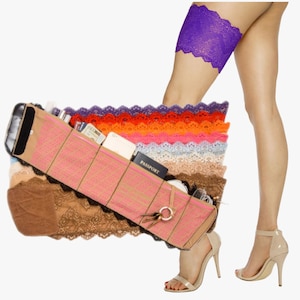 Purple GirlyGoGarter Adjustable, Lace Pocketed Garter, pockets stash device, pump, phone, epi-pen -   Prom Dance and Party ready
