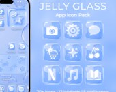 Blue Jelly Glass App Icons Pack iOS 18 Aesthetic Jelly Aesthetic Theme Cute iPhone Home Screen Theme Widgets & Wallpapers Soft Blue Icons