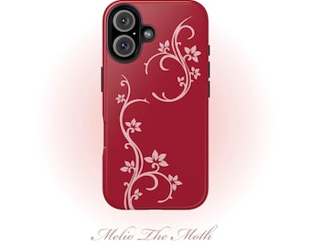 Dark Red Floral iPhone Case Cherry Coded Dark Coquette Aesthetic Crimson Feminine Alt Cute Trendy Phone Cover for Women Gift for Her