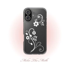 Y2K Weiß La Fleur iPhone Hülle Kokette Blumen Klar Handyhülle Weiches Mädchen Schmetterling Blume Abdeckung Nette ästhetische Girly iPhone Hülle