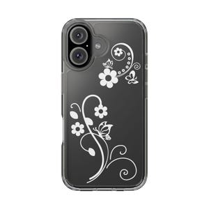 Y2K ホワイト La Fleur iPhone ケース コケット フローラル クリア フォンケース ソフト ガール バタフライ フラワー カバー キュート 美的 ガーリー iPhone ケース