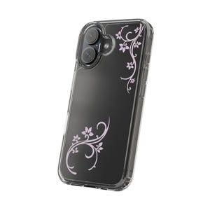 Y2K フローラル ヴァイン フォンケース バイオレット コケット クリア iPhone ケース キュート ソフトケース ガーリー ミニマル La Fleur iPhone ケース オルタナティブ 美的 フォンカバー