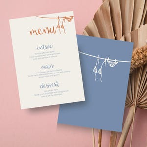 Panneau modifiable pour le menu et les boissons du 30e anniversaire | Modèle de fête de plage méditerranéenne | Brunch côtier imprimable | Carte de remerciement PDF