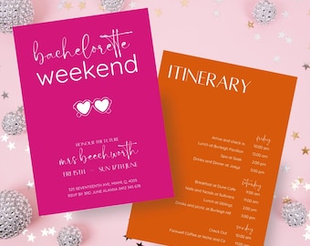 Editable Hens Party Invite & Itinerary | Bachelorette Weekend Template | Canva A5 Printable | Custom Hand-Drawn Design