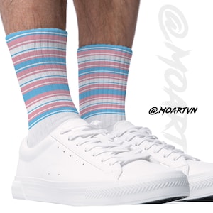 Transgender Pride Flag Ankle Socks – Premium Knit Mid-Crew Socks with Cushioned Bottoms