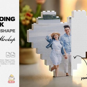 Heart Building Brick Mockup PSD Bundle: Smart Object PNGs