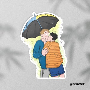 Heartstopper Sticker, Nick And Charlie Kiss In Rain Sticker
