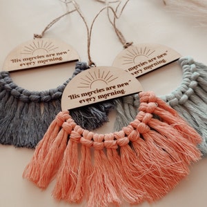 Christian Car Charm, His Mercies are New Every Morning Car Charm, Rearview Mirror Hanger Accessory, Boho Car Charm, Macrame Car Charm