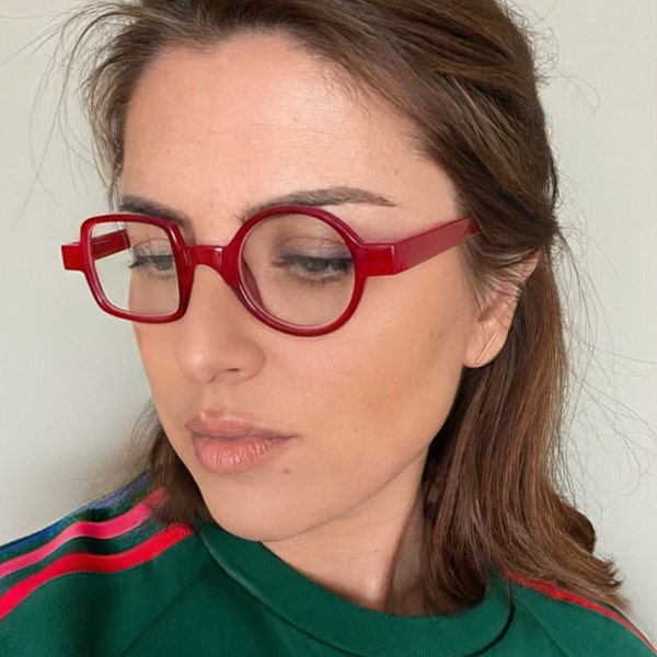 Red Reading Glasses Round and Square Frame/Asymmetric/Unique/Book Readers/Eyewear/Unisex/Women/Men/Eye Protection/Glasses