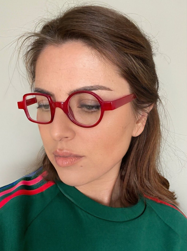 Red Reading Glasses Round and Square Frame/Asymmetric/Unique/Book Readers/Eyewear/Unisex/Women/Men/Eye Protection/Glasses image 1