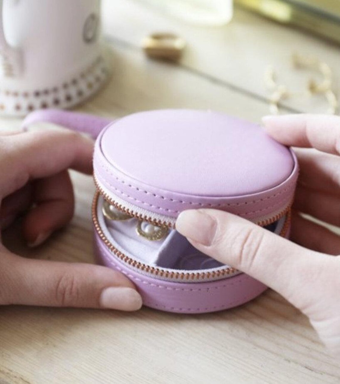 Mini Round Travel Jewellery Case in Grey Jewellery Storage Box Etsy