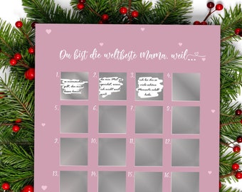 Advent calendar for scratching "You are the world's best mom because" A3 Christmas calendar