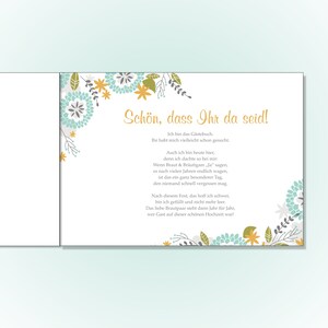 Gästebuch zur HOCHZEIT Hortensien mint mit Fragen Bild 2