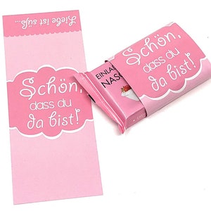 Chocolate banderoles &quot;Nice that you are here&quot; - pink