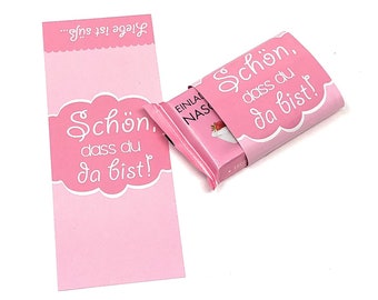 Schokoladenbanderolen "Schön, dass du da bist" - rosa