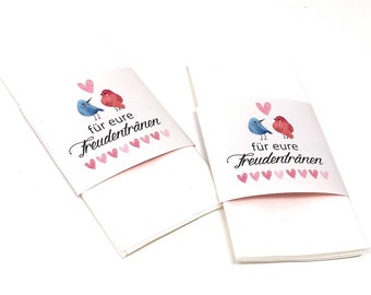 Banderolen für Freudentränen, Banderolen für Taschentücher, Freudentränenbanderolen, Hochzeitsdeko, Kirchenheft, Gastgeschenk Hochzeit