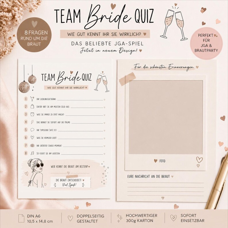 Möhippa-spel: Team Bride Quiz – Vem känner bruden bäst? Ett modernt bröllopsspel för möhippa bild 3