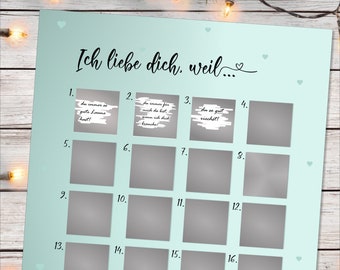 Adventskalender om te krabben "I LOVE YOU" A3 kerstkalender