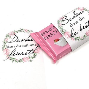 Chocolate banderoles &quot;It&#39;s nice that you&#39;re here&quot; - flower wreath
