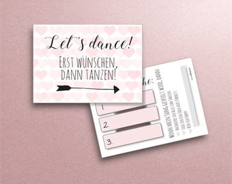 Wedding music request cards - music requests for the DJ - Let's dance!